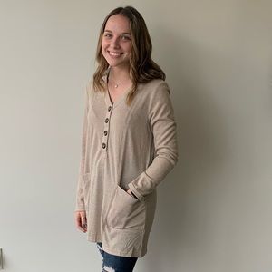 Button Down Tunic Top with Pockets